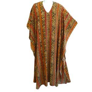 Ruth Norman New York Vintage Maxi Kaftan Striped Animal Floral Print Gold Cord